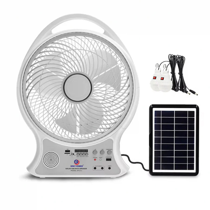 Abanico recargable solar con altavoz