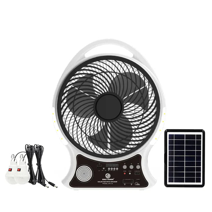 Abanico recargable solar con altavoz