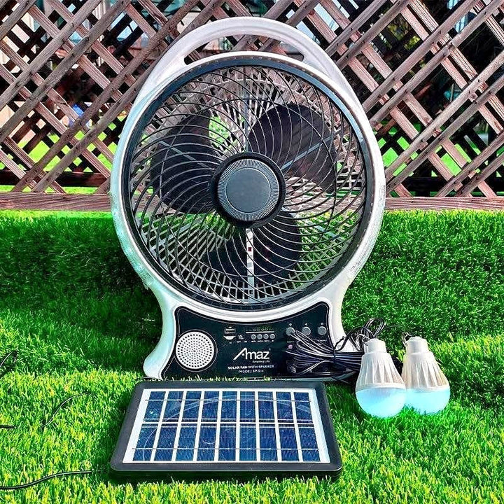 Abanico recargable solar con altavoz