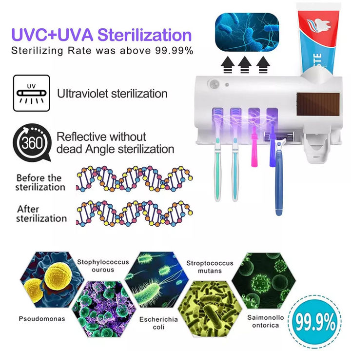 Soporte esterilizador para cepillo de dientes con luz UV