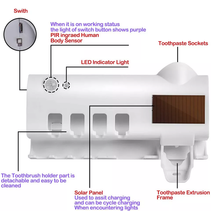 Soporte esterilizador para cepillo de dientes con luz UV